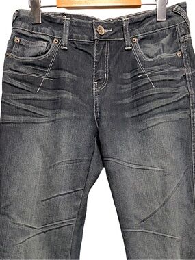 CARTISE Dark Wash Bootcut Jeans Rhinestone Zip Pocket Y2K Moto Glam